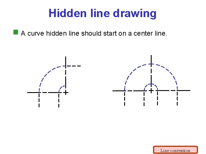 Hidden line drawing A curve hidden line should start on a center line. Line