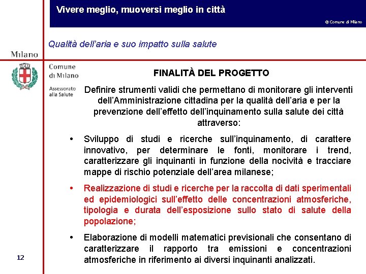 Vivere meglio, muoversi meglio in città © Comune di Milano Qualità dell’aria e suo