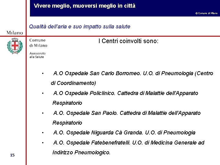 Vivere meglio, muoversi meglio in città © Comune di Milano Qualità dell’aria e suo