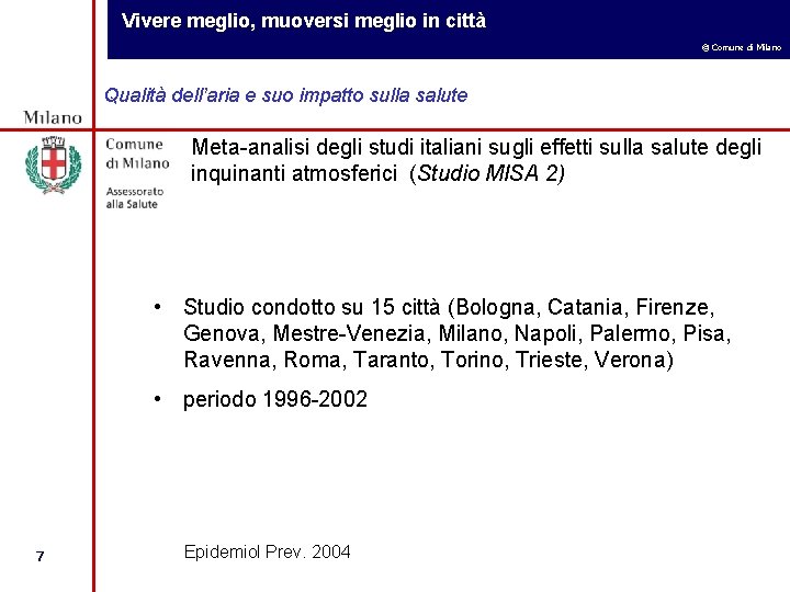 Vivere meglio, muoversi meglio in città © Comune di Milano Qualità dell’aria e suo