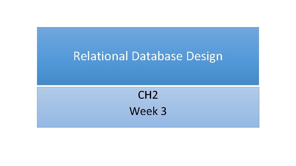 Relational Database Design CH 2 Week 3 