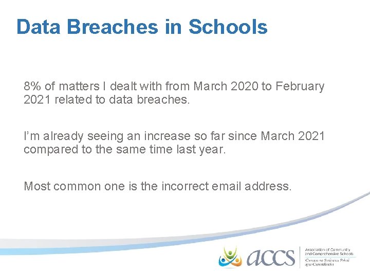 Data Breaches in Schools 8% of matters I dealt with from March 2020 to