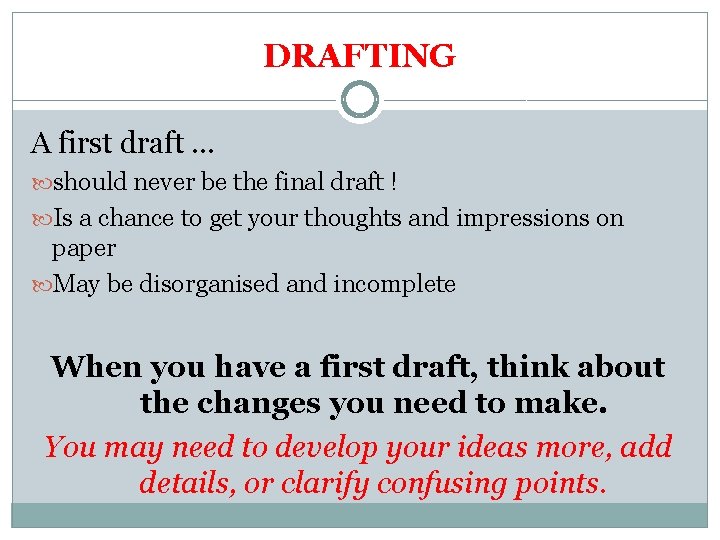 DRAFTING A first draft … should never be the final draft ! Is a DRAFTING A first draft … should never be the final draft ! Is a
