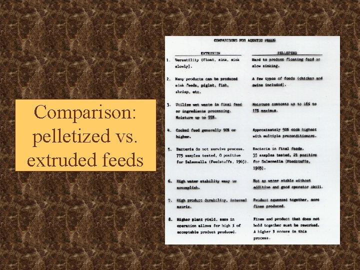 Comparison: pelletized vs. extruded feeds 