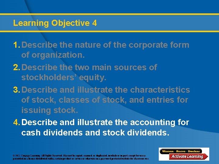 Learning Objective 4 1. Describe the nature of the corporate form of organization. 2.