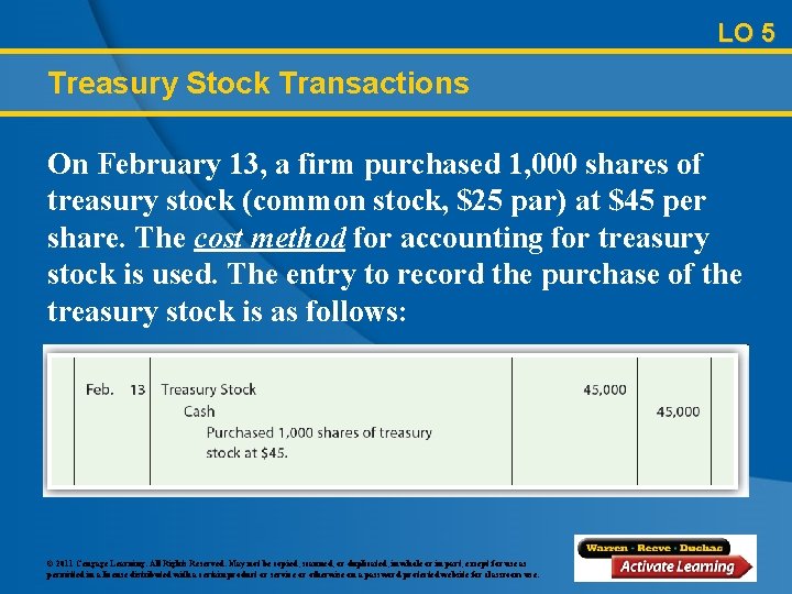 LO 5 Treasury Stock Transactions On February 13, a firm purchased 1, 000 shares