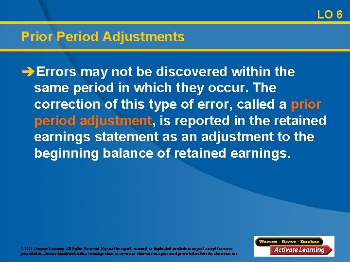 LO 6 Prior Period Adjustments èErrors may not be discovered within the same period