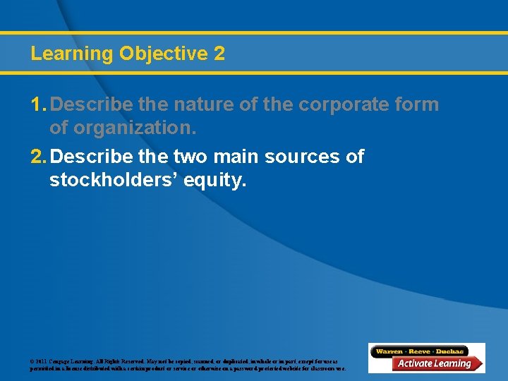 Learning Objective 2 1. Describe the nature of the corporate form of organization. 2.