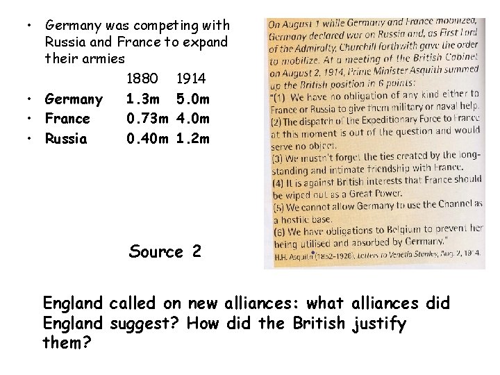  • Germany was competing with Russia and France to expand their armies 1880