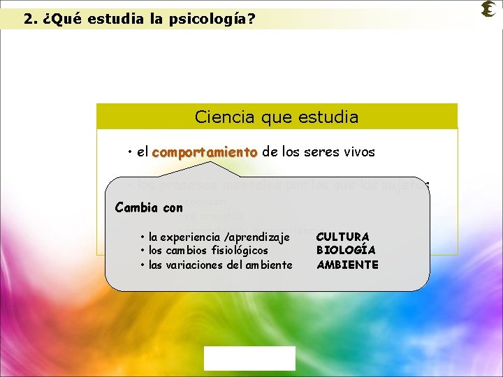 2. ¿Qué estudia la psicología? Ciencia que estudia • el comportamiento de los seres