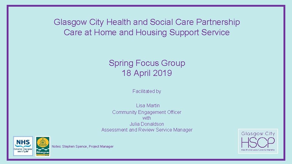 Glasgow City Health and Social Care Partnership Care at Home and Housing Support Service