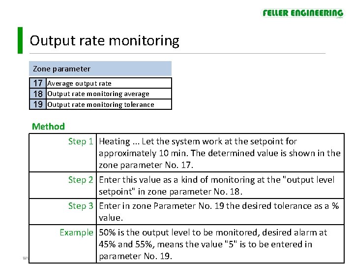 Output rate monitoring Zone parameter 17 Average output rate 18 Output rate monitoring average Output rate monitoring Zone parameter 17 Average output rate 18 Output rate monitoring average