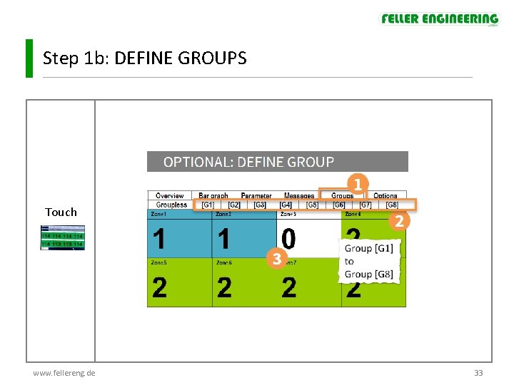 Step 1 b: DEFINE GROUPS Touch www. fellereng. de 33 Step 1 b: DEFINE GROUPS Touch www. fellereng. de 33