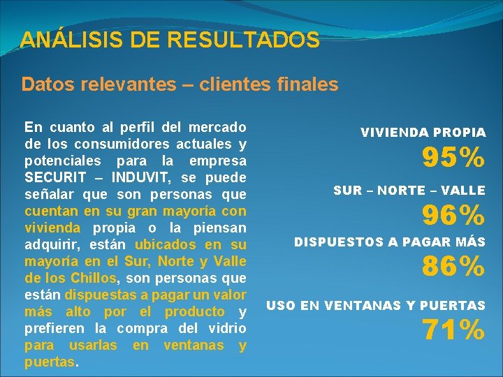 ANÁLISIS DE RESULTADOS Datos relevantes – clientes finales En cuanto al perfil del mercado