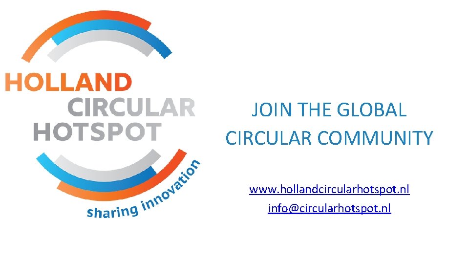 JOIN THE GLOBAL CIRCULAR COMMUNITY www. hollandcircularhotspot. nl info@circularhotspot. nl 