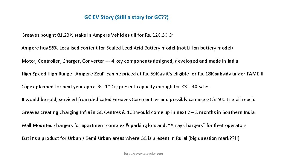 GC EV Story (Still a story for GC? ? ) Greaves bought 81. 23%