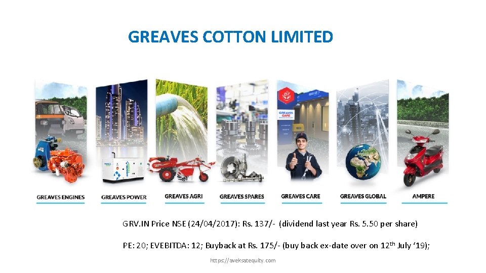 GREAVES COTTON LIMITED GRV. IN Price NSE (24/04/2017): Rs. 137/- (dividend last year Rs.