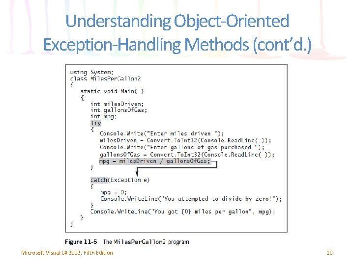 Understanding Object-Oriented Exception-Handling Methods (cont’d. ) Microsoft Visual C# 2012, Fifth Edition 10 