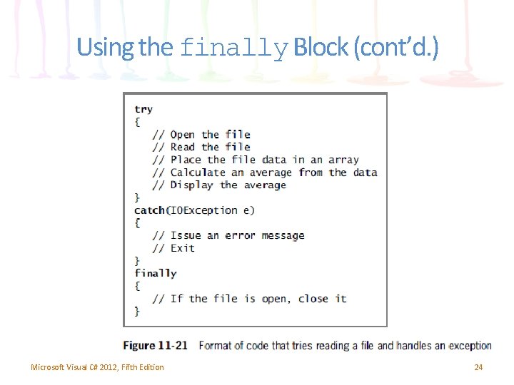 Using the finally Block (cont’d. ) Microsoft Visual C# 2012, Fifth Edition 24 