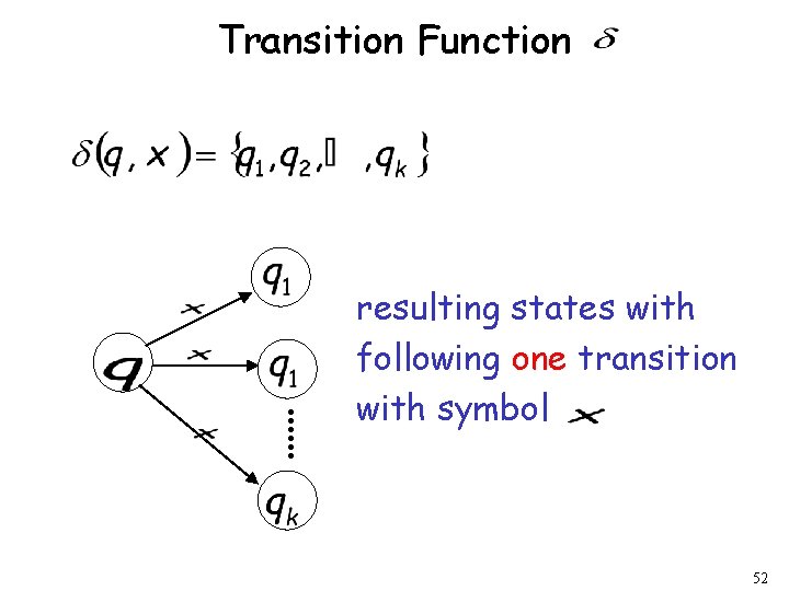 Transition Function resulting states with following one transition with symbol 52 