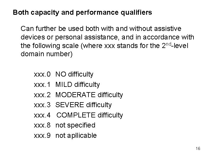 Both capacity and performance qualifiers Can further be used both with and without assistive