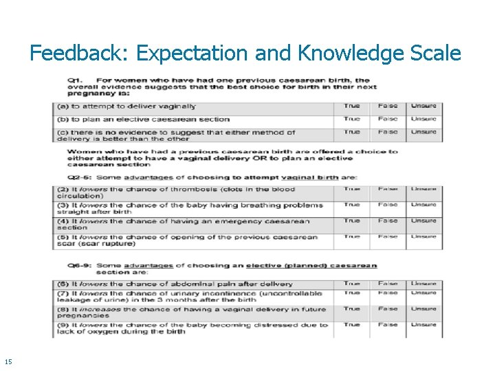 Feedback: Expectation and Knowledge Scale 15 