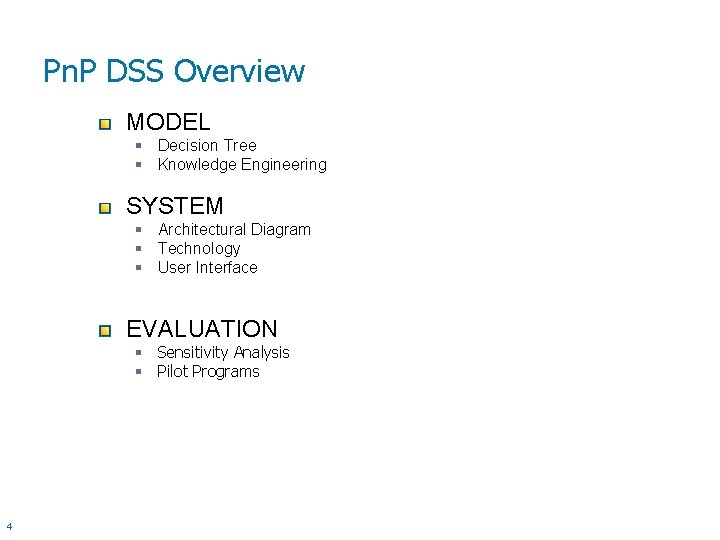 Pn. P DSS Overview MODEL § Decision Tree § Knowledge Engineering SYSTEM § Architectural