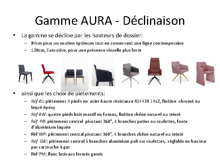 Gamme AURA - Déclinaison • La gamme se décline par les hauteurs de dossier: