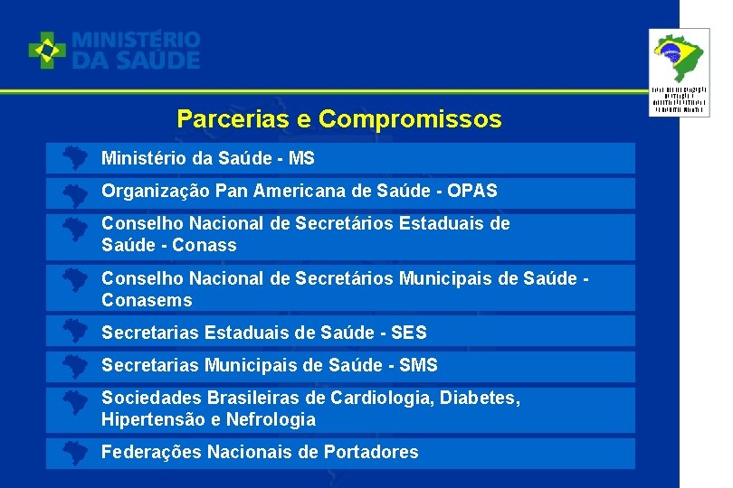 Parcerias e Compromissos Ministério da Saúde - MS Organização Pan Americana de Saúde -