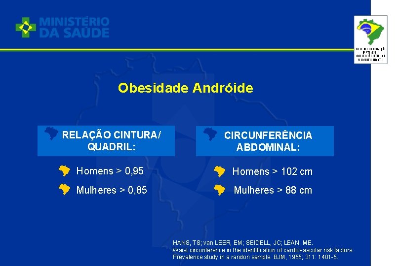 PLANO DE REORGANIZAÇÃO DA ATENÇÃO À HIPERTENSÃO ARTERIAL E AO DIABETES MELLITUS Obesidade Andróide