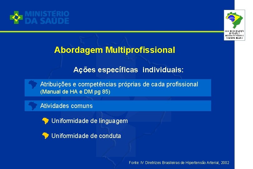 PLANO DE REORGANIZAÇÃO DA ATENÇÃO À HIPERTENSÃO ARTERIAL E AO DIABETES MELLITUS Abordagem Multiprofissional