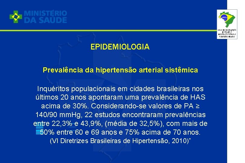 PLANO DE REORGANIZAÇÃO DA ATENÇÃO À HIPERTENSÃO ARTERIAL E AO DIABETES MELLITUS EPIDEMIOLOGIA Prevalência