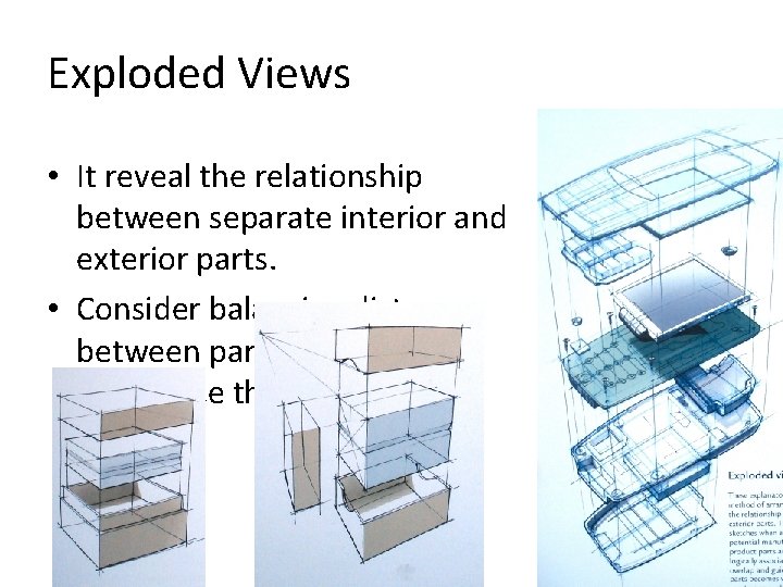 Exploded Views • It reveal the relationship between separate interior and exterior parts. •