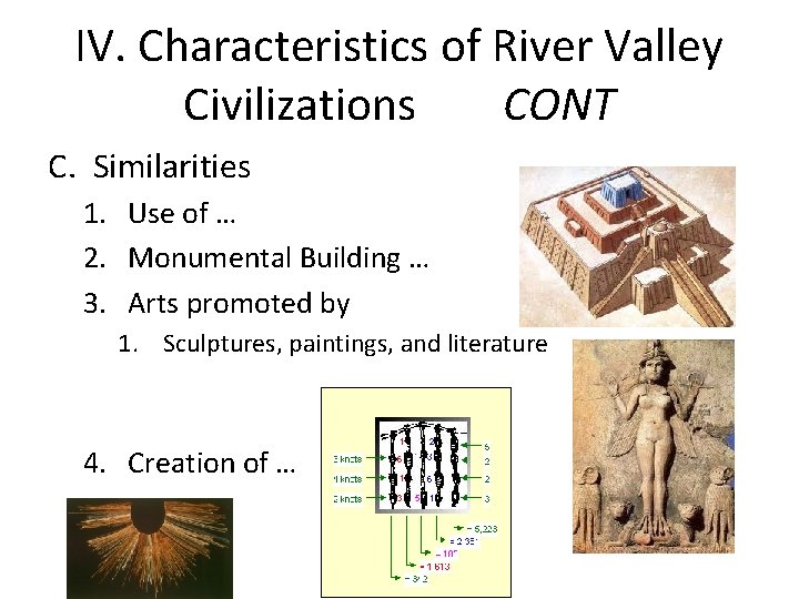 IV. Characteristics of River Valley Civilizations CONT C. Similarities 1. Use of … 2.
