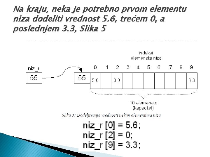 Na kraju, neka je potrebno prvom elementu niza dodeliti vrednost 5. 6, trećem 0,