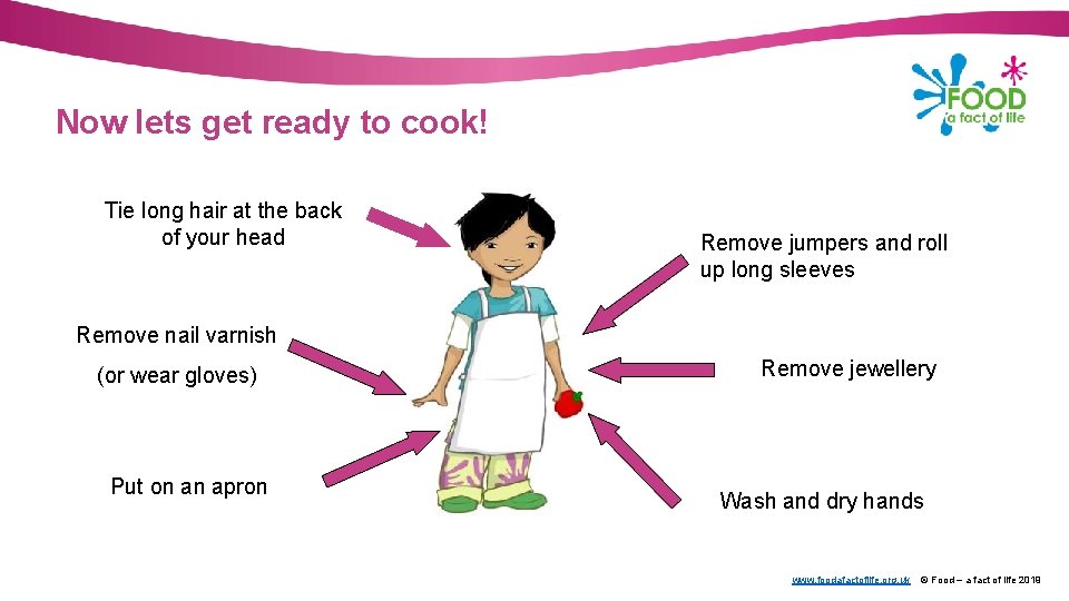 Now lets get ready to cook! Tie long hair at the back of your
