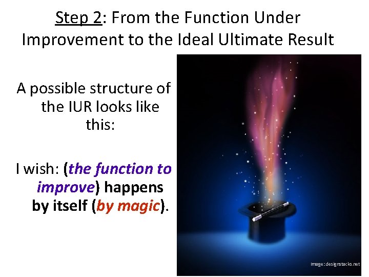 Step 2: From the Function Under Improvement to the Ideal Ultimate Result A possible