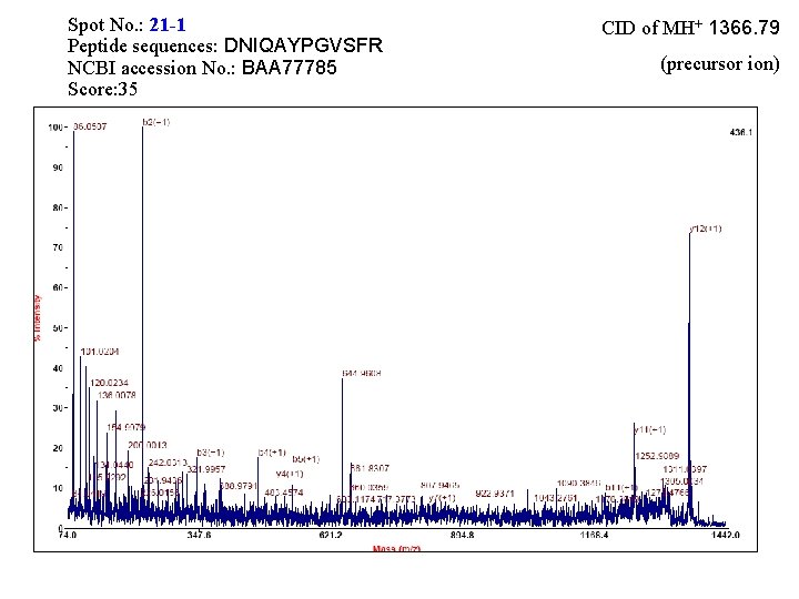 Spot No. : 21 -1 Peptide sequences: DNIQAYPGVSFR NCBI accession No. : BAA 77785