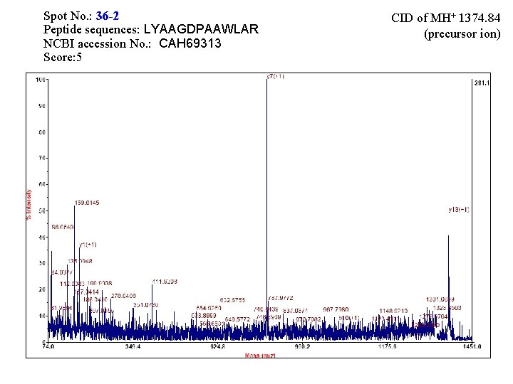 Spot No. : 36 -2 Peptide sequences: LYAAGDPAAWLAR NCBI accession No. : CAH 69313