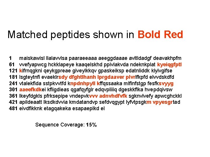 Matched peptides shown in Bold Red 1 maiskawisl llalavvlsa paaraeeaaa aeeggdaaae avltldadgf deavakhpfm 61