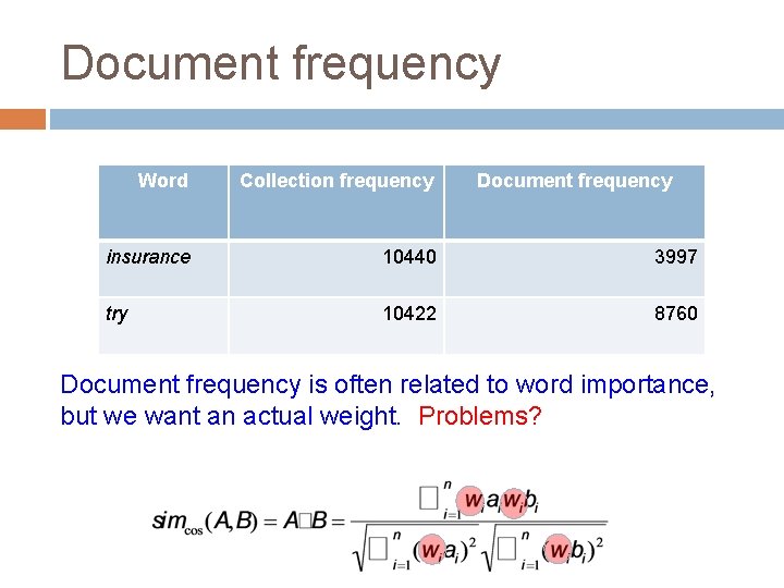 Document frequency Word Collection frequency Document frequency insurance 10440 3997 try 10422 8760 Document