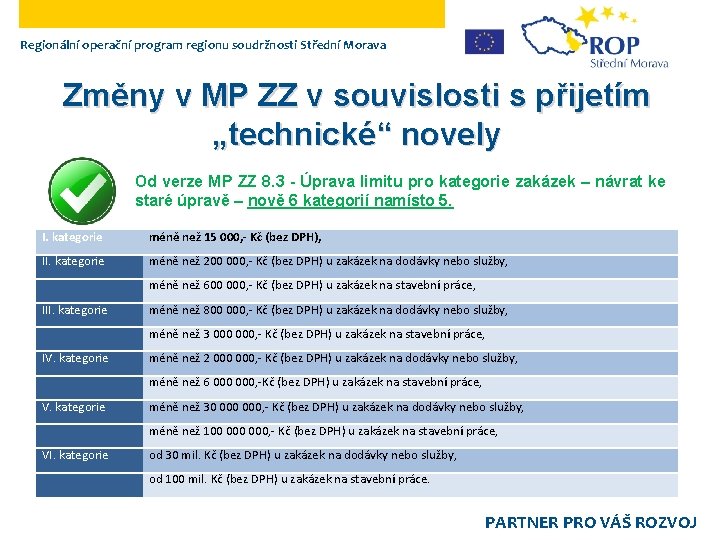 Regionální operační program regionu soudržnosti Střední Morava Změny v MP ZZ v souvislosti s