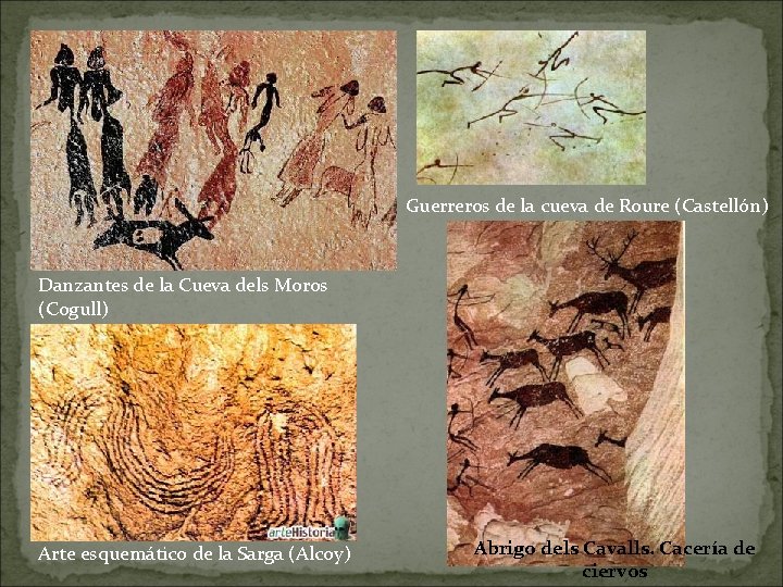 Guerreros de la cueva de Roure (Castellón) Danzantes de la Cueva dels Moros (Cogull)