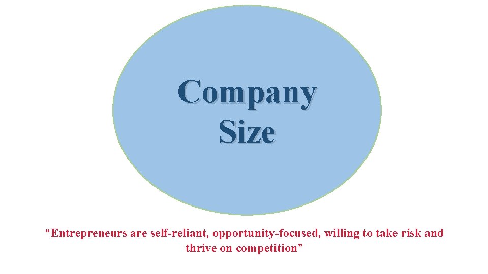 Company Size “Entrepreneurs are self-reliant, opportunity-focused, willing to take risk and thrive on competition”