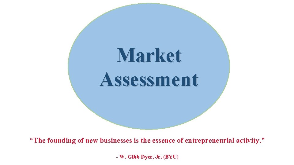 Market Assessment “The founding of new businesses is the essence of entrepreneurial activity. ”