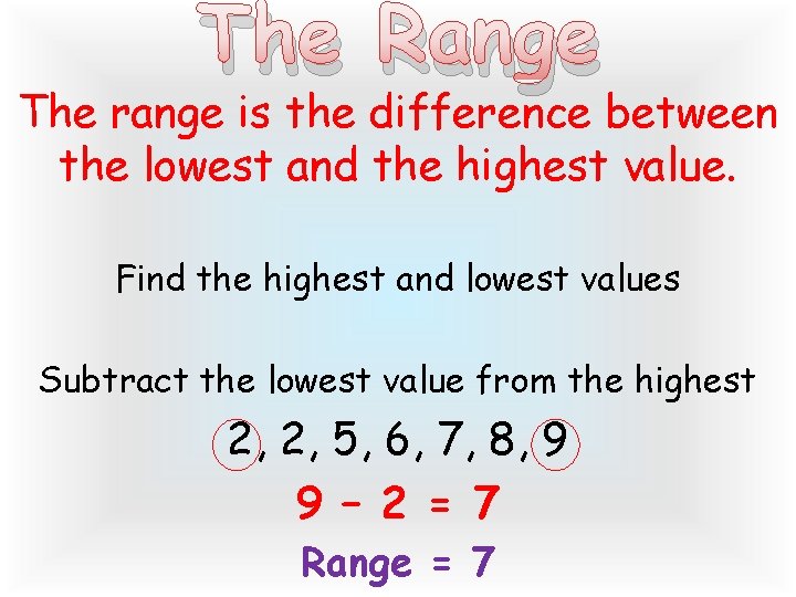 The Range The range is the difference between the lowest and the highest value.