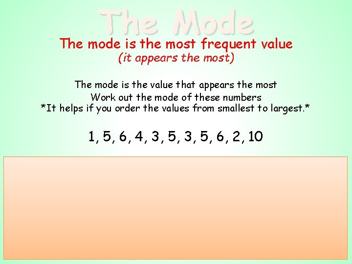 The Mode The mode is the most frequent value (it appears the most) The