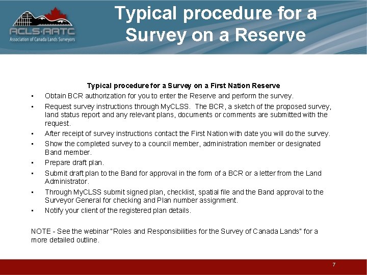 Typical procedure for a Survey on a Reserve • • Typical procedure for a