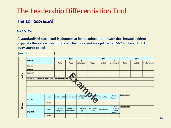 The Leadership Differentiation Tool The LDT Scorecard Overview A standardised scorecard is planned to