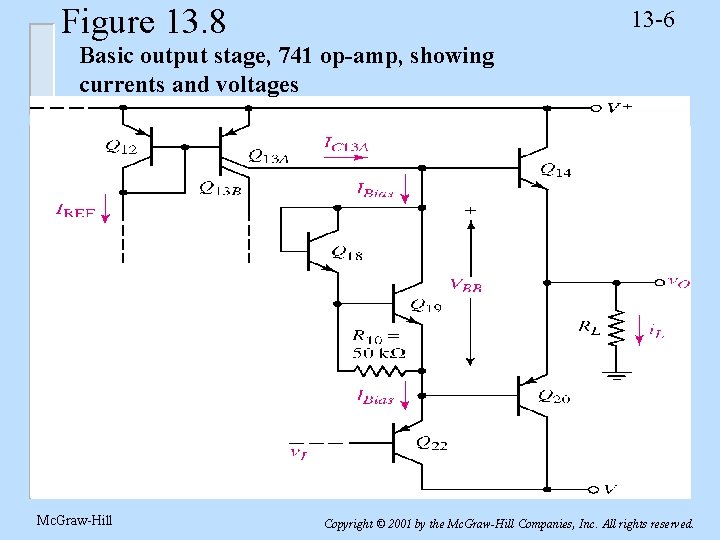 Figure 13. 8 13 -6 Basic output stage, 741 op-amp, showing currents and voltages